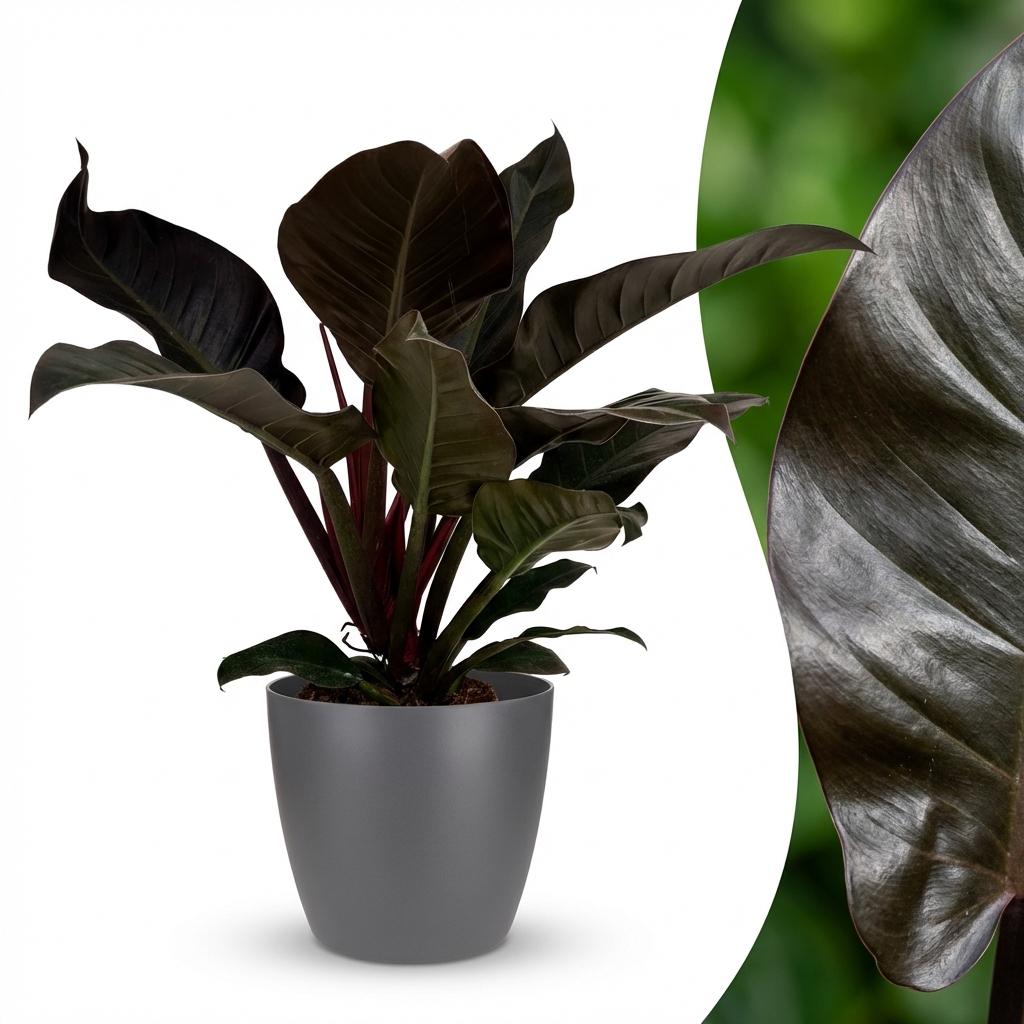 Green boutiQ - Plante d'intérieur - Philodendron - Philodendron Imperial Red - Rouge - Entretien facile - 1 plante - avec pot gris - Pot 19cm - Hauteur 60cm