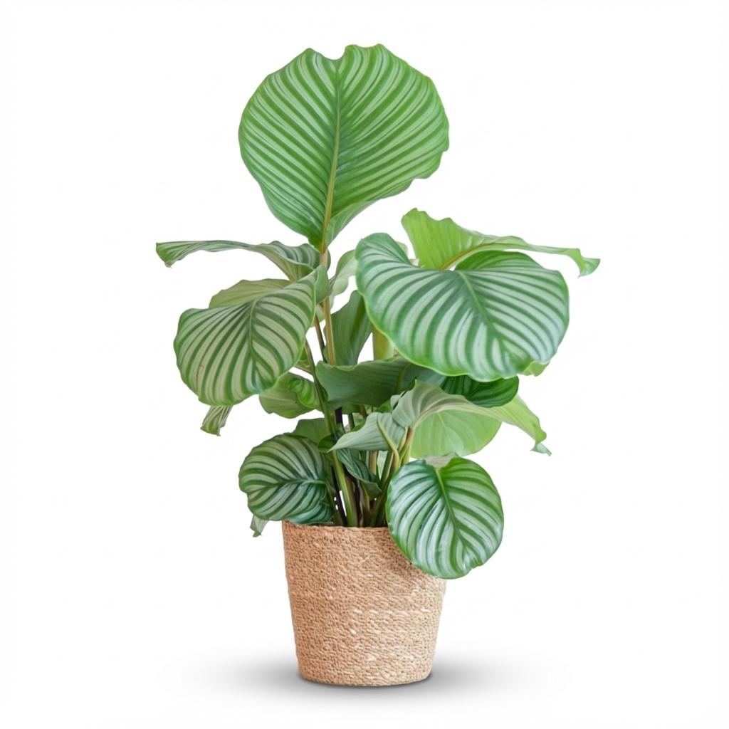 Green boutiQ - Plante d'intérieur - Calathea Orbifolia - Vert - Entretien facile - 1 plante - avec panier - Pot 21cm - Hauteur 60 - 70cm