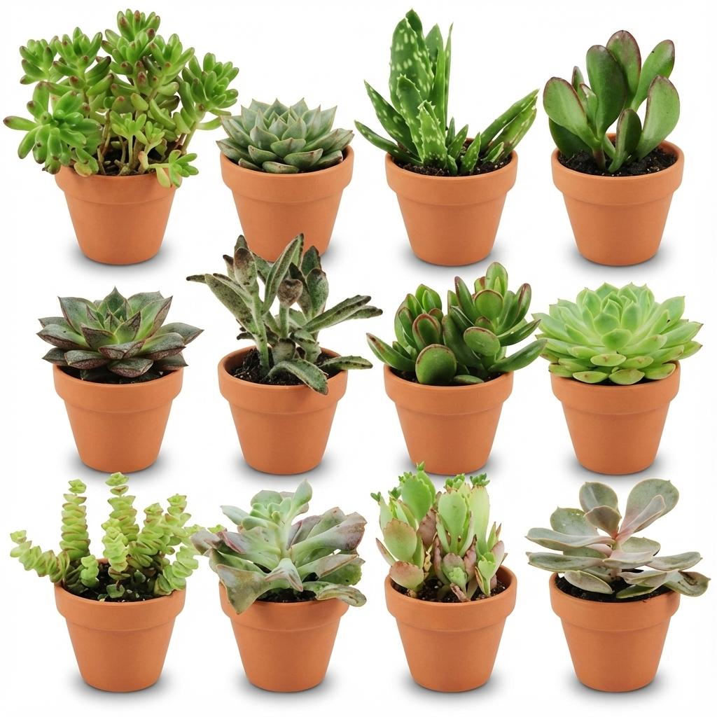 Mini assortiment de succulentes - 12 pièces - Ø 8,1 cm - Hauteur : 5-10 cm - Pots en terre cuite