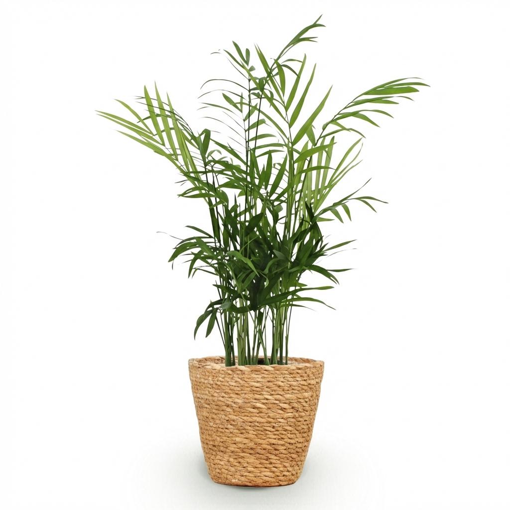Green boutiQ - Zimmerpflanze - Chamaedorea elegans - Bergpalme - Haustierfreundliche Pflanze - Grün - 1 Pflanze - mit Korb - Topf 12cm - Höhe 15cm