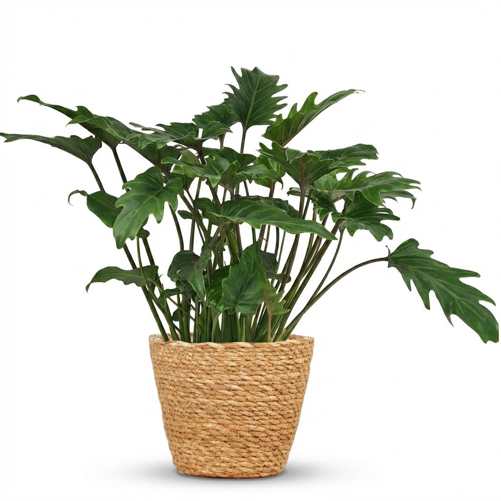 Green boutiQ - Plante d'intérieur - Philodendron - Philodendron Xanadu - Vert - Entretien facile - 1 plante - avec panier - Pot 19 cm - Hauteur 60 cm