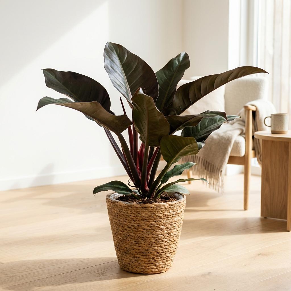 Green boutiQ - Plante d'intérieur - Philodendron - Philodendron Imperial Red - Rouge - Entretien facile - 1 Plante - avec Panier - Pot 19cm - Hauteur 60cm