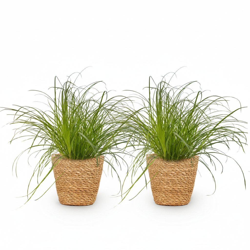 Green boutiQ - Zimmerpflanze - Cyperus alternifolius Zumula - Katzengras - Haustierfreundliche Pflanze - Grün - 2 Pflanzen - mit Korb - Topf 12cm - Höhe 20cm