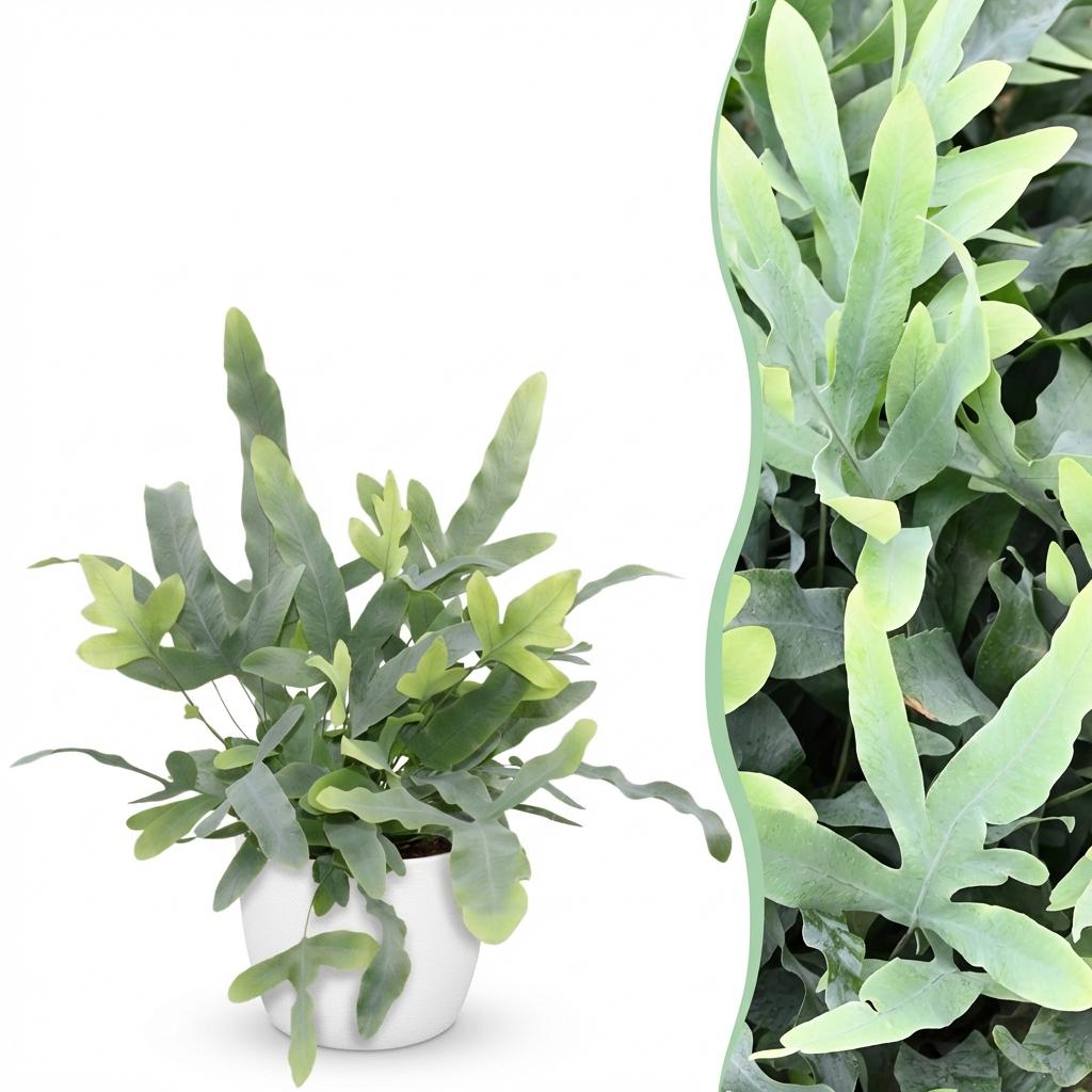 Green boutiQ - Zimmerpflanze - Phlebodium aureum Blue Star - Blaublattfarn - Haustierfreundliche Pflanze - Blau - 1 Pflanze - mit Topf Weiß - Topf 12cm - Höhe 25cm