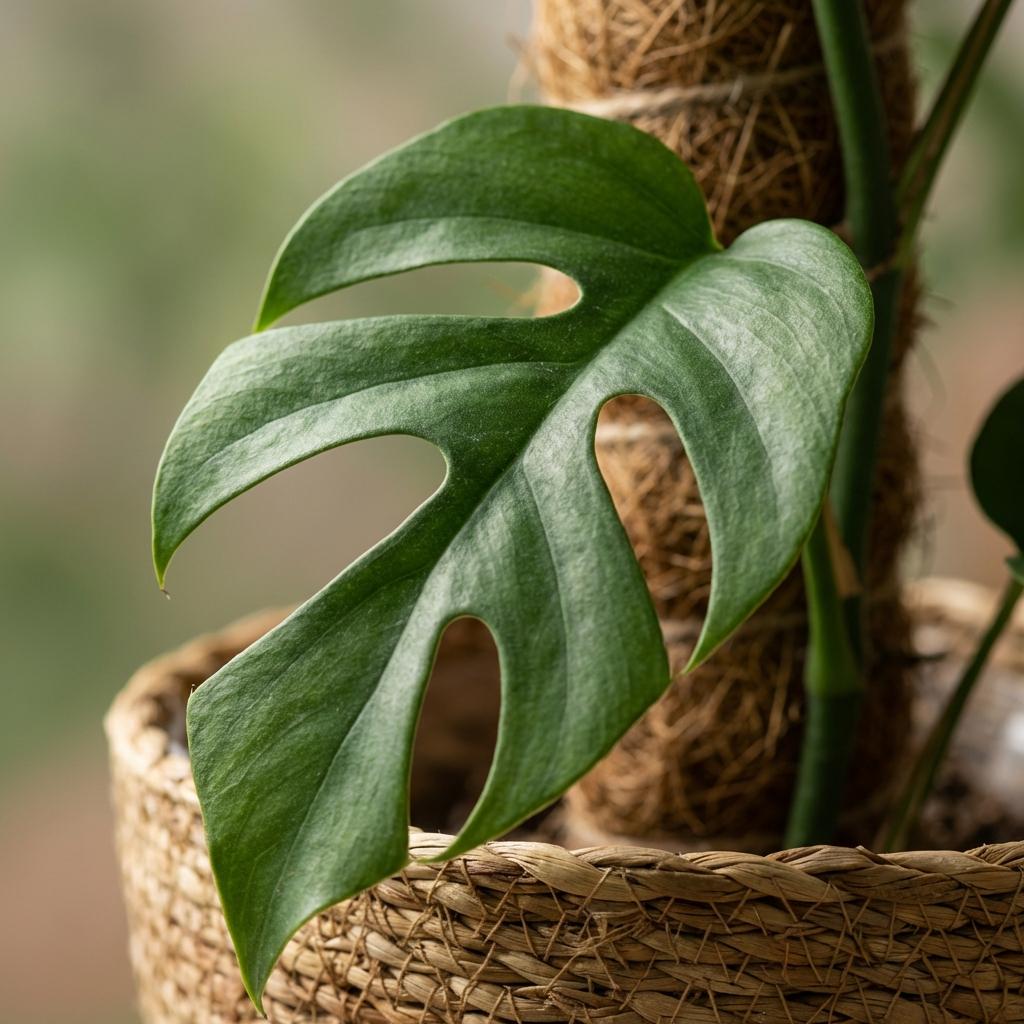 Green boutiQ - Zimmerpflanze - Mini-Fensterblatt - Monstera Minima Moosstab - Grün - pflegeleicht - 1 Pflanze - mit Korb - Topf 19cm - Höhe 90cm