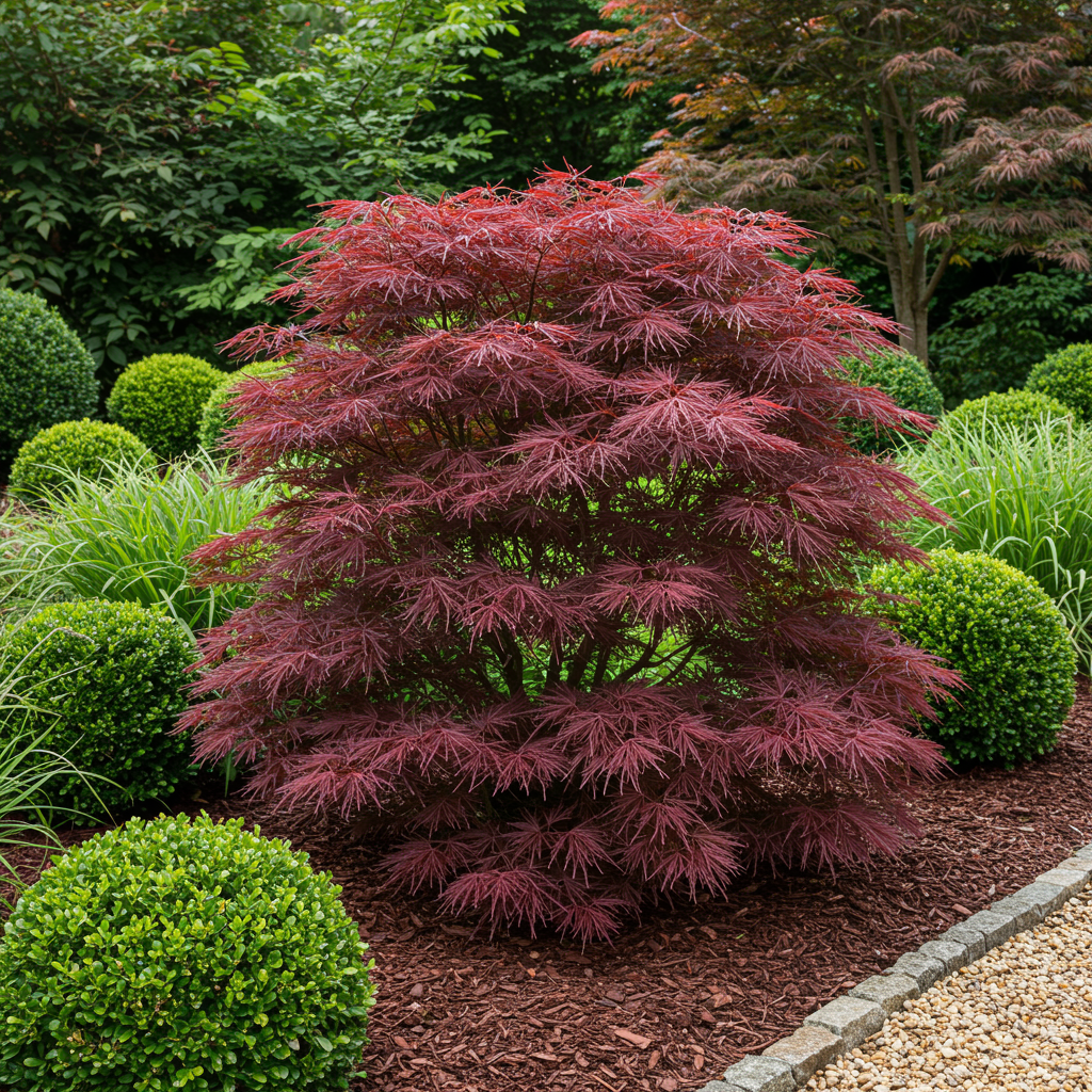 Green boutiQ - Plante de terrasse - Érable du Japon - Acer palmatum Sumi-nagashi - Rouge - 1 plante - Caduc - Pot 19cm Hauteur 70cm