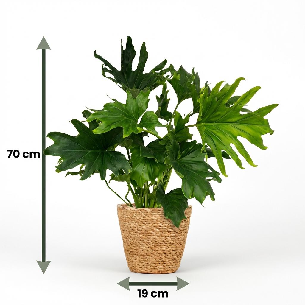Green boutiQ - Plante d'intérieur - Philodendron - Philodendron Lickety Split - Vert - Entretien facile - 1 plante - avec panier - Pot 19 cm - Hauteur 70 cm