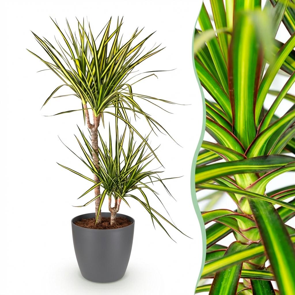 Green BoutiQ - Plantes d'intérieur - Dracaena Sunray - Dragonnier - Peu d'entretien - Vert - 1 plante - avec pot gris - Pot 21 cm - Hauteur 90-100 cm
