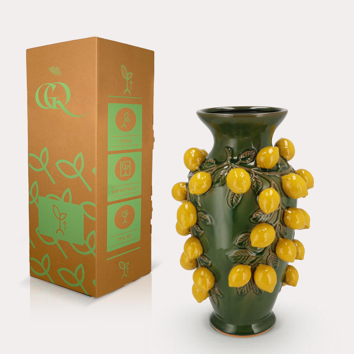 Vase pierre M - H38 L24 - Vert-Citron