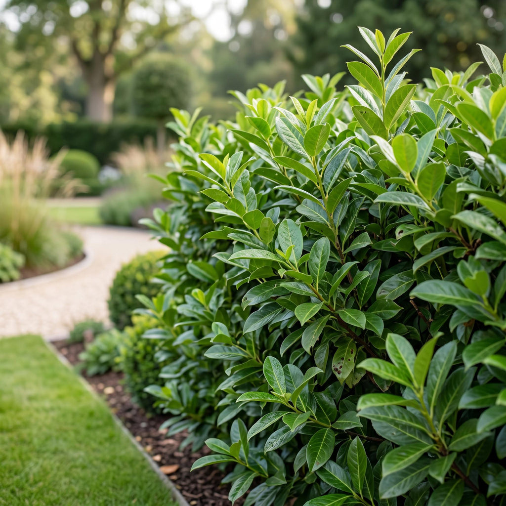 Green boutiQ - 24x Prunus laur. Novita - Laurier cerise - Plantes de haie - Persistant - Vert - Pot 9cm - Hauteur 25-35cm