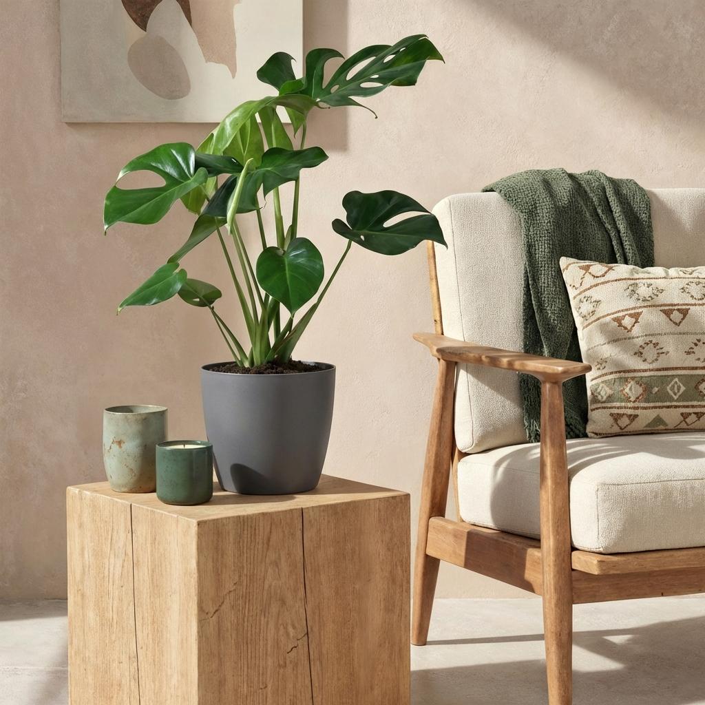 Green BoutiQ - Plantes d'intérieur - Monstera Deliciosa - Plante à trous - Peu d'entretien - Vert - 1 plante - avec pot gris - Pot 21 cm - Hauteur 70-80 cm