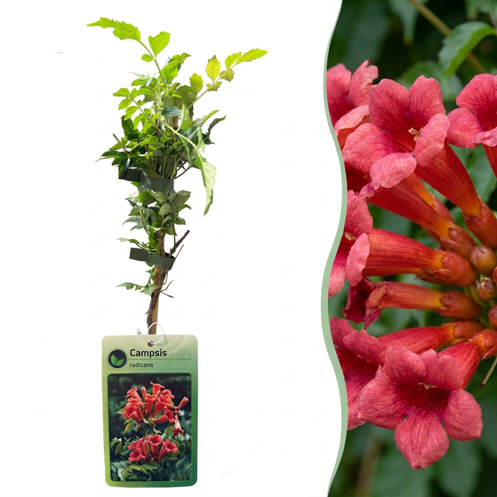 2x Campsis radicans - Trumpet vine - Orange - Red - Climber - Ø9cm - ↕35cm