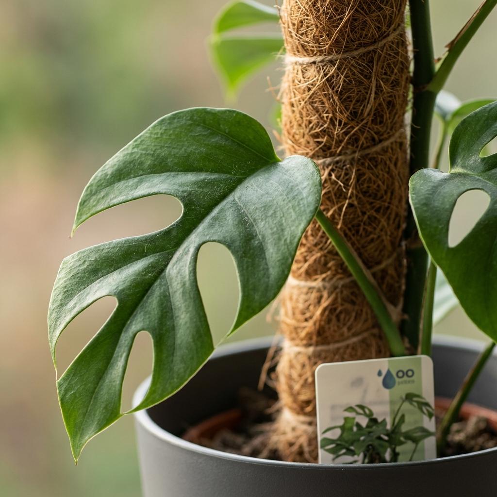Green boutiQ - Plante d'intérieur - Monstera Minima - Monstera Minima sur tuteur - Vert - Peu d'entretien - 1 plante - avec pot gris - Pot 19 cm - Hauteur 90 cm