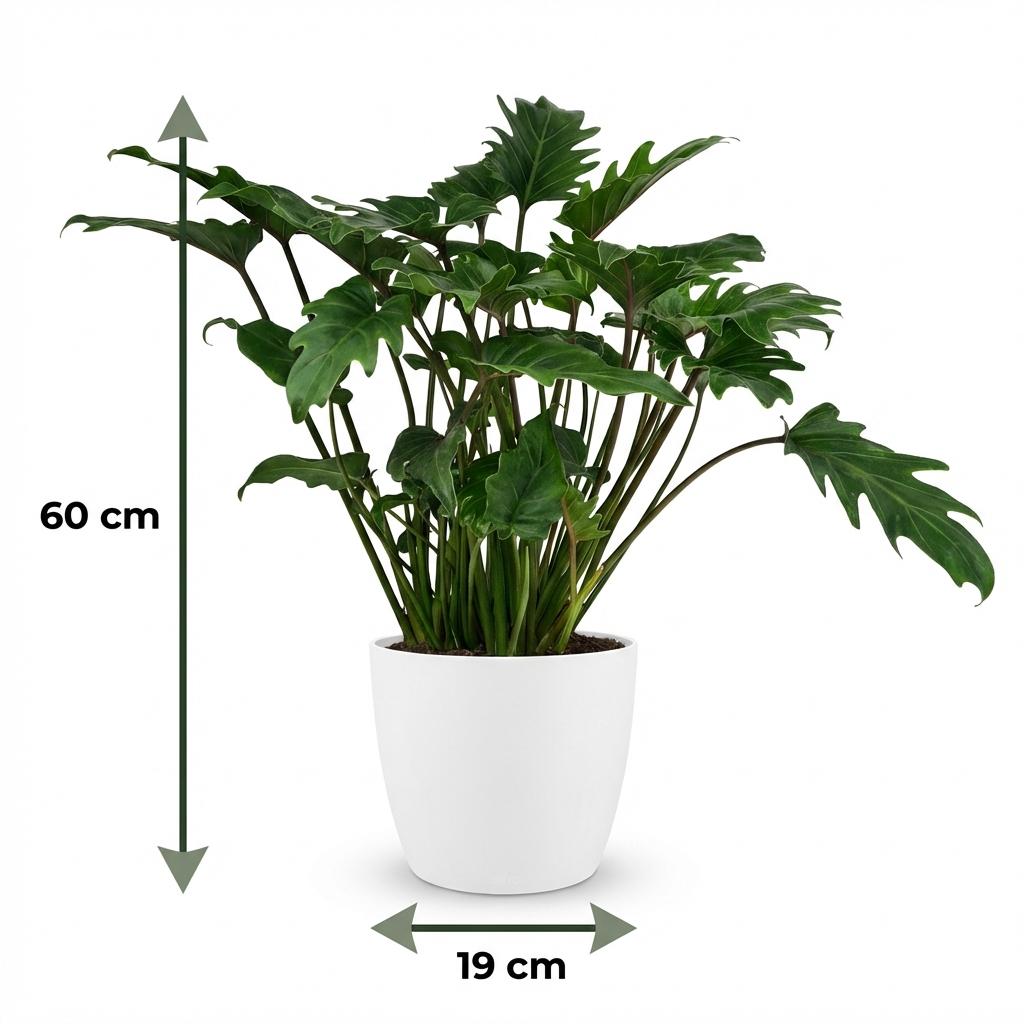 Green boutiQ - Plante d'intérieur - Philodendron - Philodendron Xanadu - Vert - Entretien facile - 1 plante - avec pot blanc - Pot 19cm - Hauteur 60cm