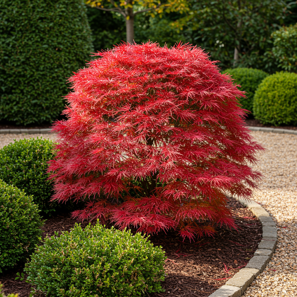 Green boutiQ - Plante de terrasse - Érable du Japon - Acer palmatum Shaina - Rouge - 1 plante - Caduc - Pot 19cm Hauteur 70cm