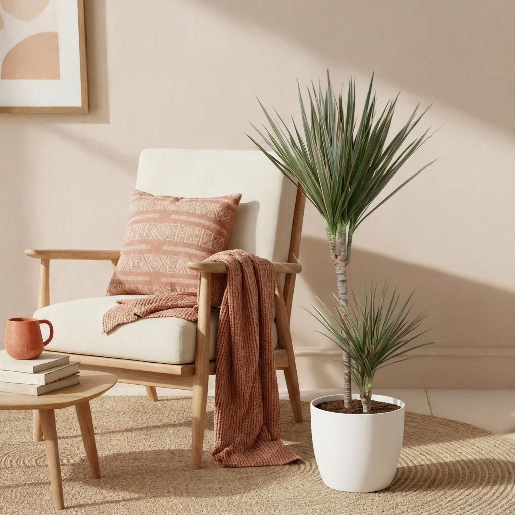 Green BoutiQ - Plantes d'intérieur - Dracaena Marginata Bicolor - Dragonnier - Peu d'entretien - Vert - 1 plante - avec pot blanc - Pot 21 cm - Hauteur 90-100 cm