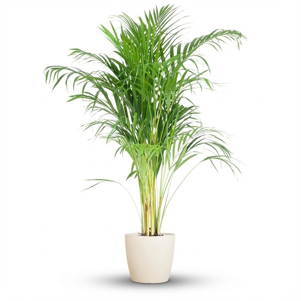 Green boutiQ - Plante d'intérieur - Palmier doré - Dypsis Lutescens Areca - Vert - Peu d'entretien - 1 plante - avec pot blanc - Pot 21cm - Hauteur 90 - 100cm
