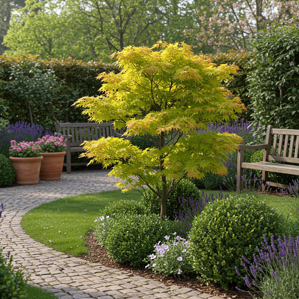 Green boutiQ - Plante de terrasse - Érable du Japon - Acer palmatum Jordan - Jaune - 1 plante - Caduc - Pot 19cm Hauteur 70cm