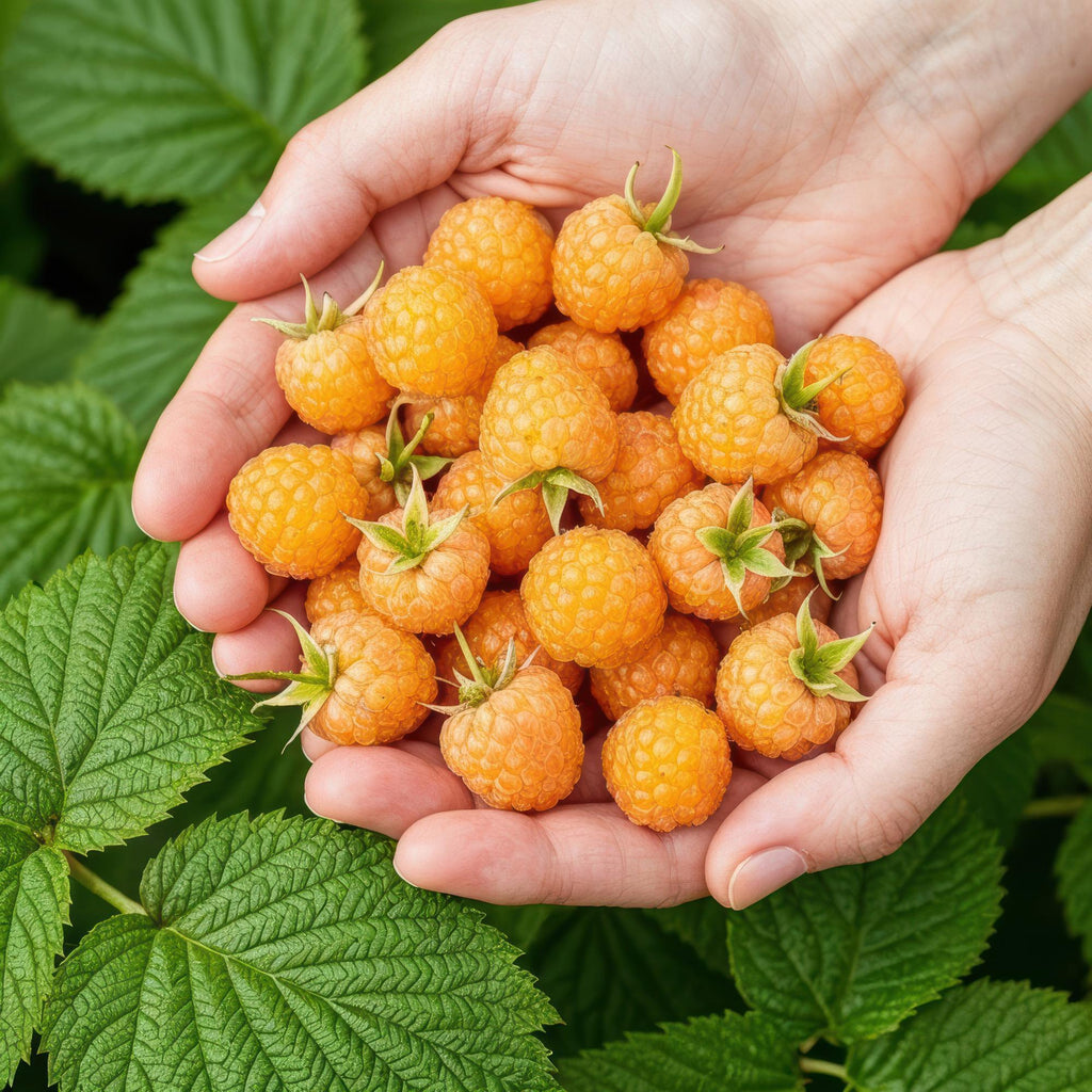 Green boutiQ - Plants fruitiers - Framboisier - Rubus idaeus Fallgold - Rustique - 6 plantes - Pot 9 cm - Framboise jaune