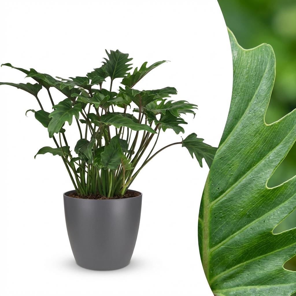 Green boutiQ - Plante d'intérieur - Philodendron - Philodendron Xanadu - Vert - Entretien facile - 1 plante - avec pot gris - Pot 19cm - Hauteur 60cm