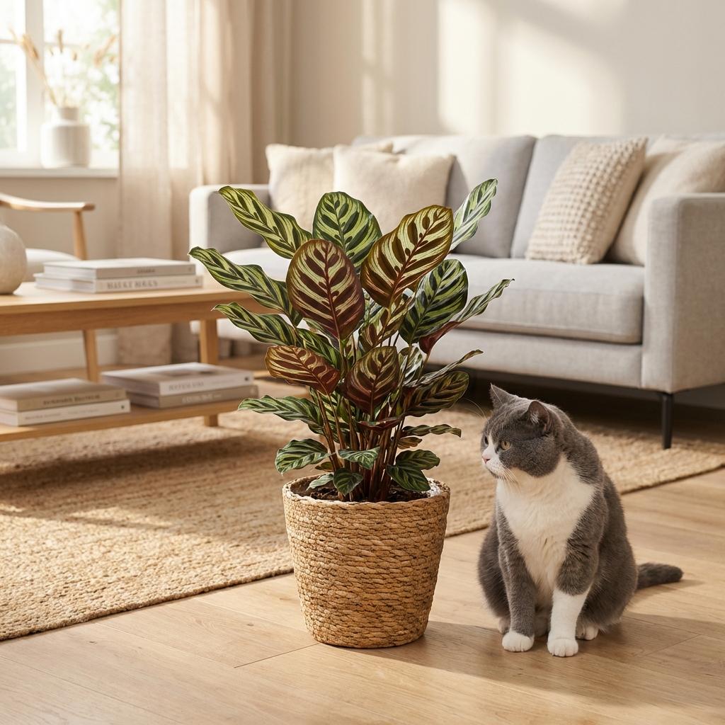Green boutiQ - Plante d'intérieur - Plante paon - Calathea Makoyana - Vert - Entretien facile - 1 plante - avec panier - Pot 19 cm - Hauteur 70 cm