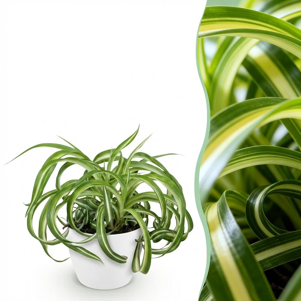 Green boutiQ - Zimmerpflanze - Chlorophytum comosum Bonnie - Grünlilie - Haustierfreundliche Pflanze - Grün - 1 Pflanze - mit Topf Weiß - Topf 12cm - Höhe 20cm