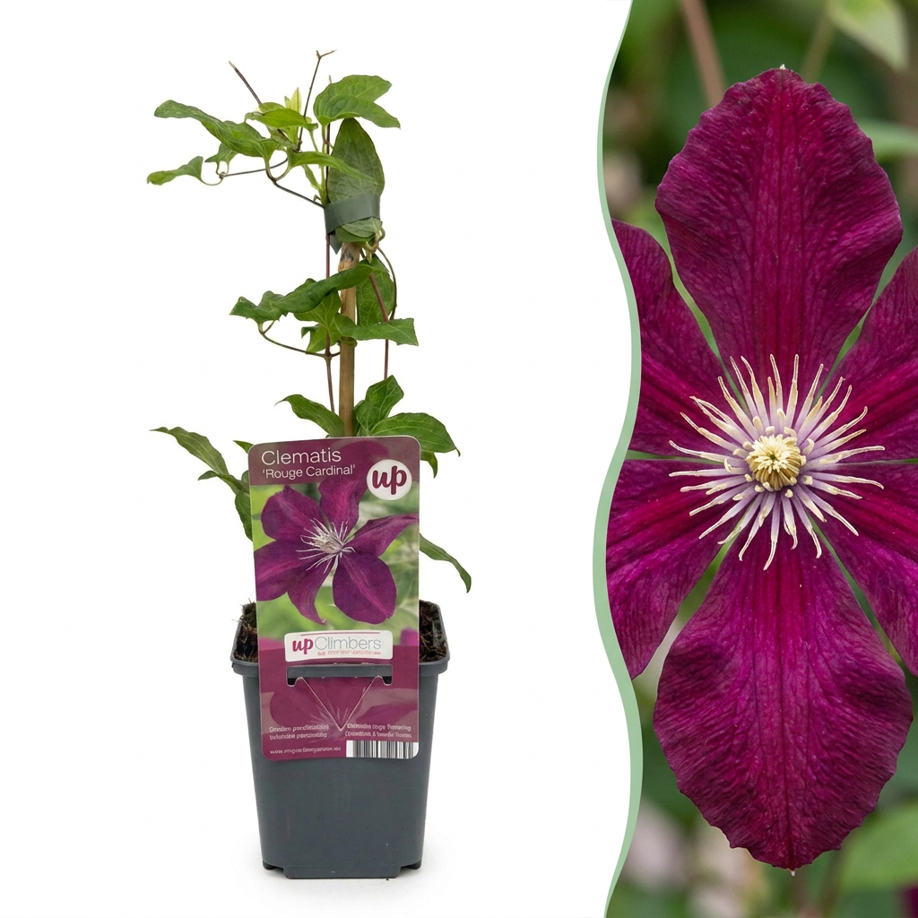 6x Clematis Rouge Cardinal - Bosrank Rode Kardinaal - Rood - Klimplant - Ø9cm - ↕35cm