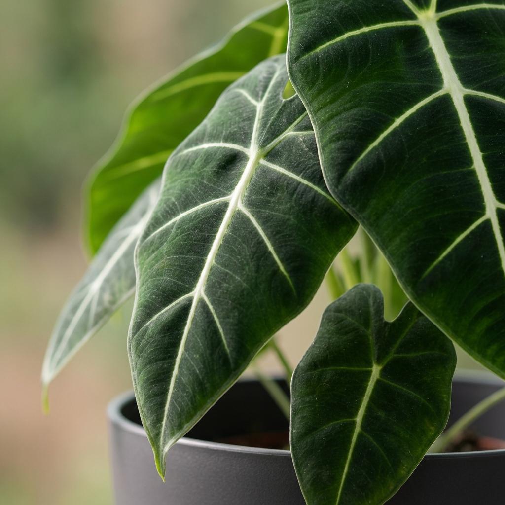 Green boutiQ - Plante d'intérieur - Oreille d'éléphant - Alocasia Frydek - Vert - Peu d'entretien - 1 plante - avec pot gris - Pot 19cm - Hauteur 60cm