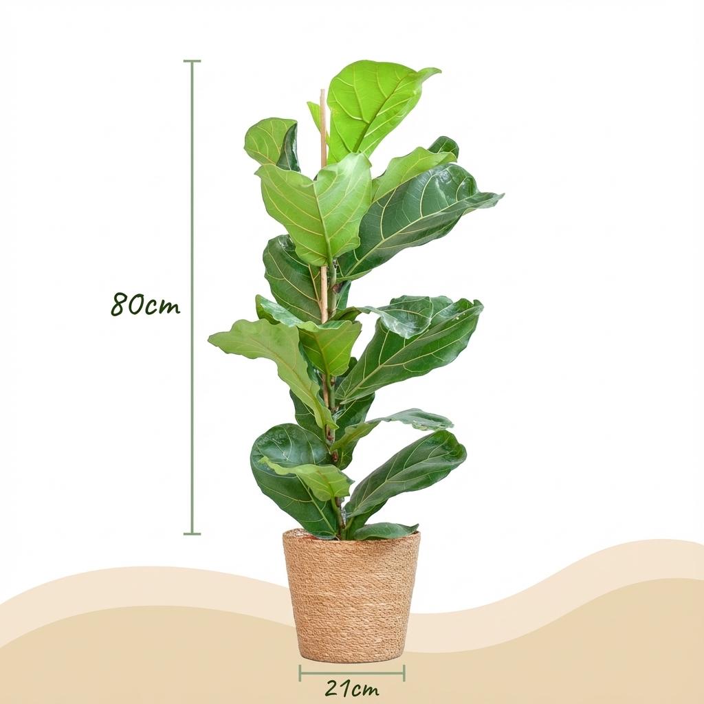 Green boutiQ - Plante d'intérieur - Figuier lyre - Ficus Lyrata - Vert - Entretien facile - 1 plante - avec panier - Pot 21 cm - Hauteur 75 - 85 cm