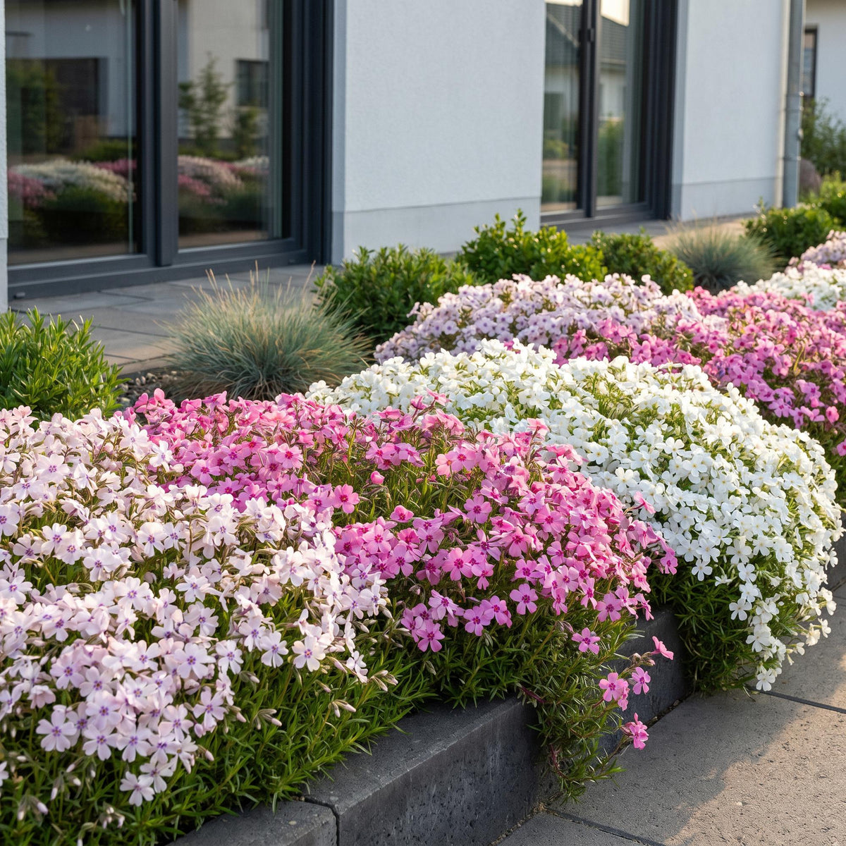 Green boutiQ - Stauden - Phlox Tricolour - Flammenblume - Bodendeckend - Violett - Rosa - Weiß - 12 Pflanzen - Topf 11cm - Höhe 15-25cm