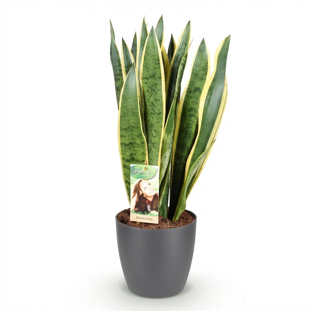 Green BoutiQ - Zimmerpflanzen - Sansevieria Laurentii - Bogenhanf - Pflegeleicht - Grün - 1 Pflanze - mit Topf Grau - Topf 21cm - Höhe 70-80cm