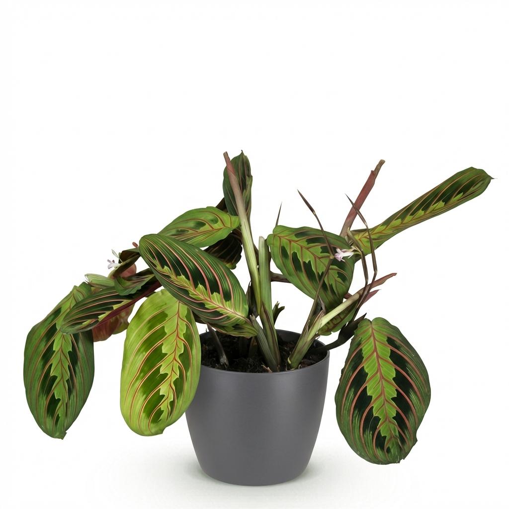 Green boutiQ - Zimmerpflanze - Maranta Fascinator Tricolour - Gebetspflanze - Haustierfreundliche Pflanze - Grün - 1 Pflanze - mit Topf Grau - Topf 12cm - Höhe 25cm