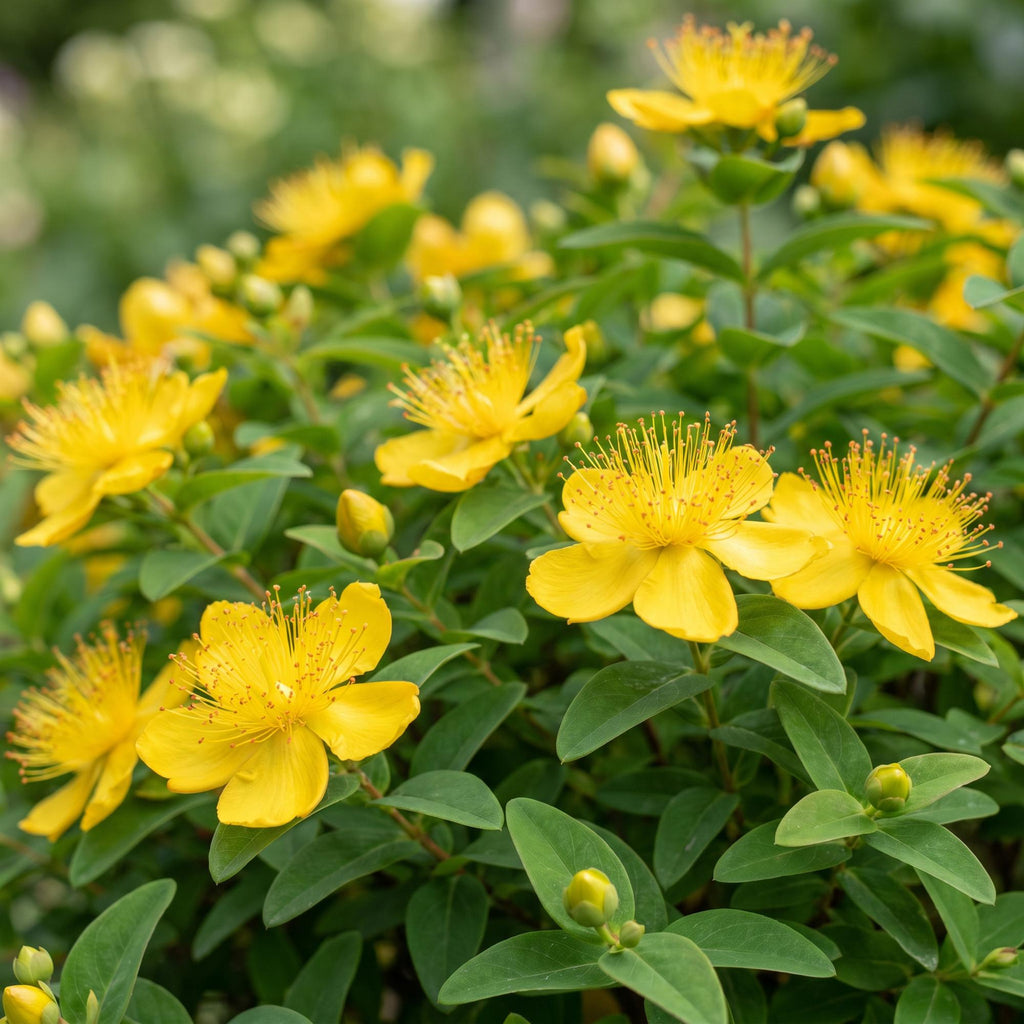 Green boutiQ - Stauden - Hypericum calycinum - Johanniskraut - Bienen- und Schmetterlingsmagnet - Gelb - 6 Pflanzen - Topf 11 cm - Höhe 15-25 cm