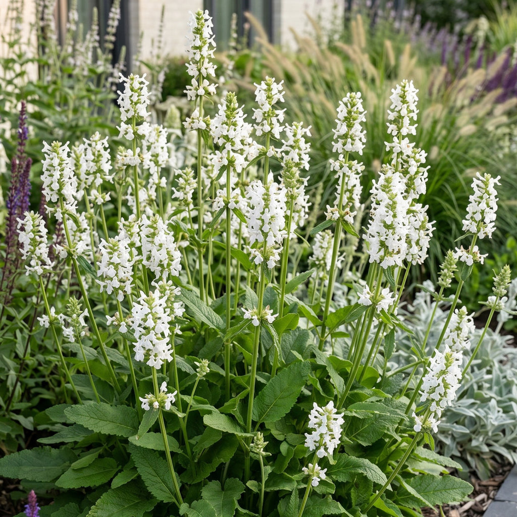 Green boutiQ - Stauden - Stachys off. Alba - Woll-Ziest - Bienen- und Schmetterlingsmagnet - Weiß - 6 Pflanzen - Topf 11cm - Höhe 15-25cm