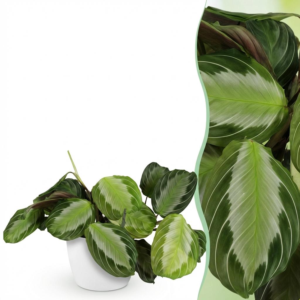 Green boutiQ - Zimmerpflanze - Maranta Fascinator Silverband - Gebetspflanze - Haustierfreundliche Pflanze - Grün - 1 Pflanze - mit Topf Weiß - Topf 12cm - Höhe 25cm