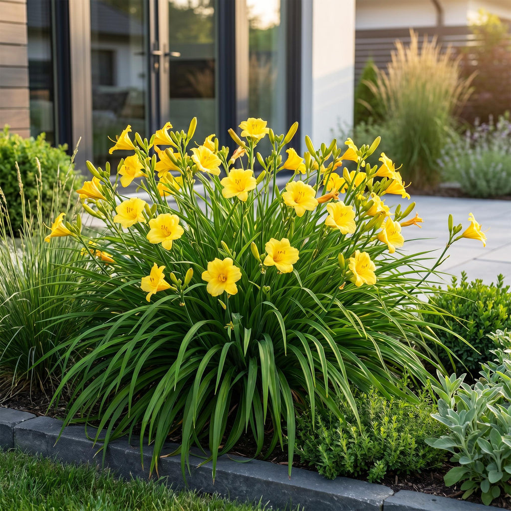 Green boutiQ - Stauden - Hemerocallis Stella d'Oro - Taglilie - Bienen- und Schmetterlingsmagnet - Gelb - 12 Pflanzen - 11cm Topf - Höhe 15-25cm