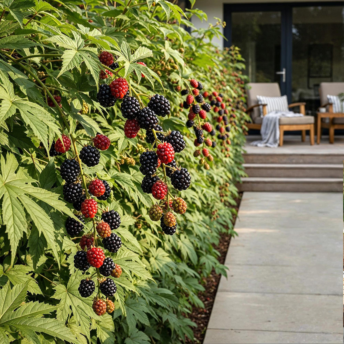 Green boutiQ - Plants fruitiers - Ronce toujours verte - Rubus Thornless Evergreen - Rustique - 3 plantes - Pot 9 cm - Mûre noire
