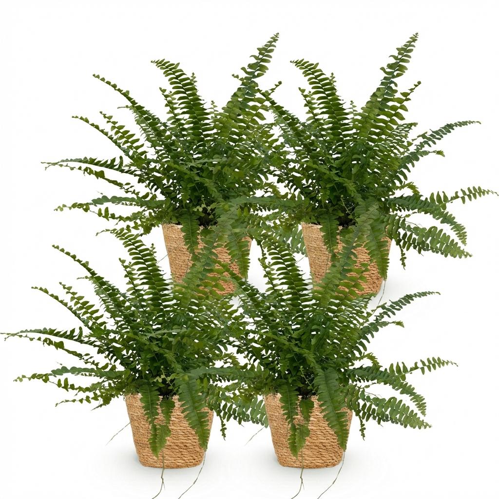 Green boutiQ - Zimmerpflanze - Nephrolepsis exaltata Green Lady - Farn - Haustierfreundliche Pflanze - Grün - 4 Pflanzen - mit Korb - Topf 12cm - Höhe 25cm