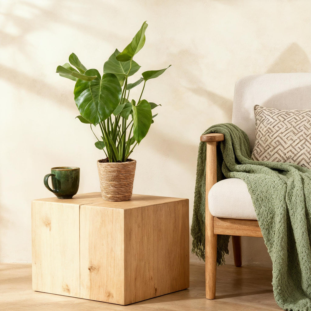 Green BoutiQ - Le vert est... Plantes d'intérieur - Monstera Deliciosa - Plante à trous - Peu d'entretien - avec panier - Vert - 2 plantes - Pot 17cm - Hauteur 50-55cm