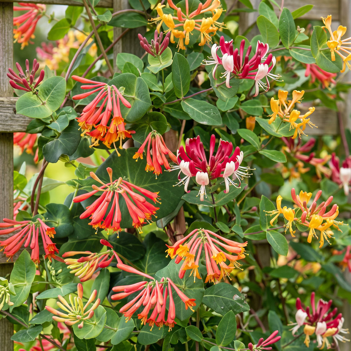 3x Lonicera Tricolour - Tricolour honeysuckle - Red - Purple - Orange - Yellow - Climber - Ø9cm - ↕35cm