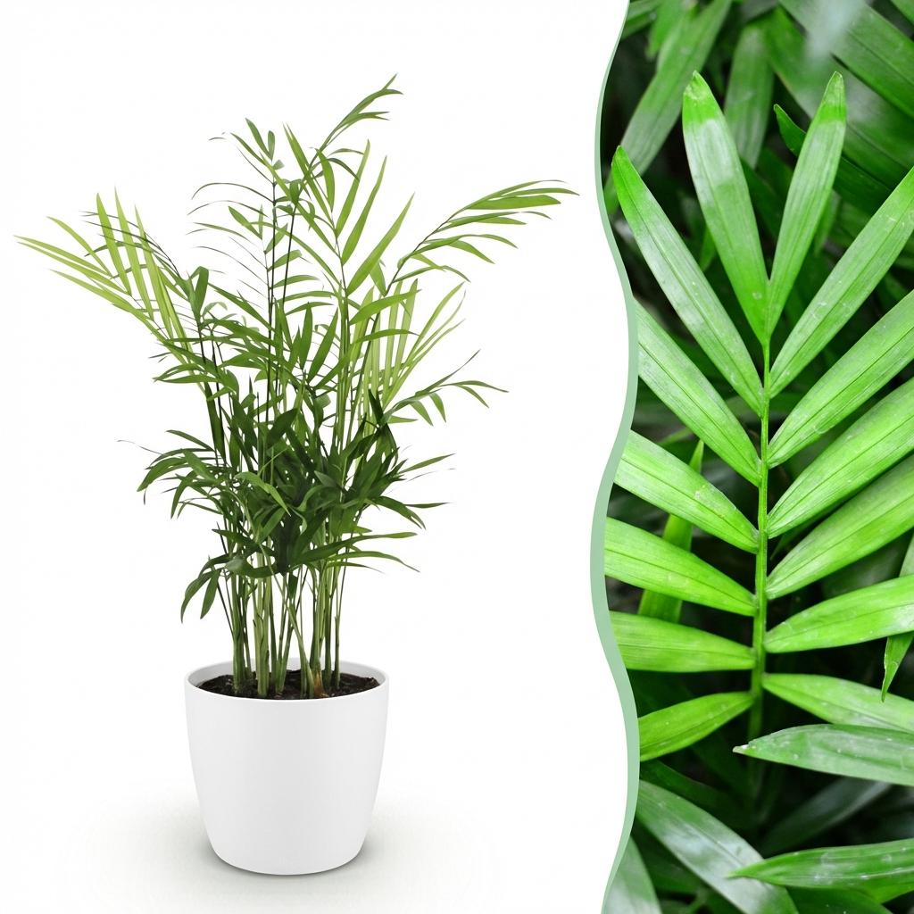 Green boutiQ - Zimmerpflanze - Chamaedorea elegans - Bergpalme - Haustierfreundliche Pflanze - Grün - 1 Pflanze - mit Topf Weiß - Topf 12cm - Höhe 15cm