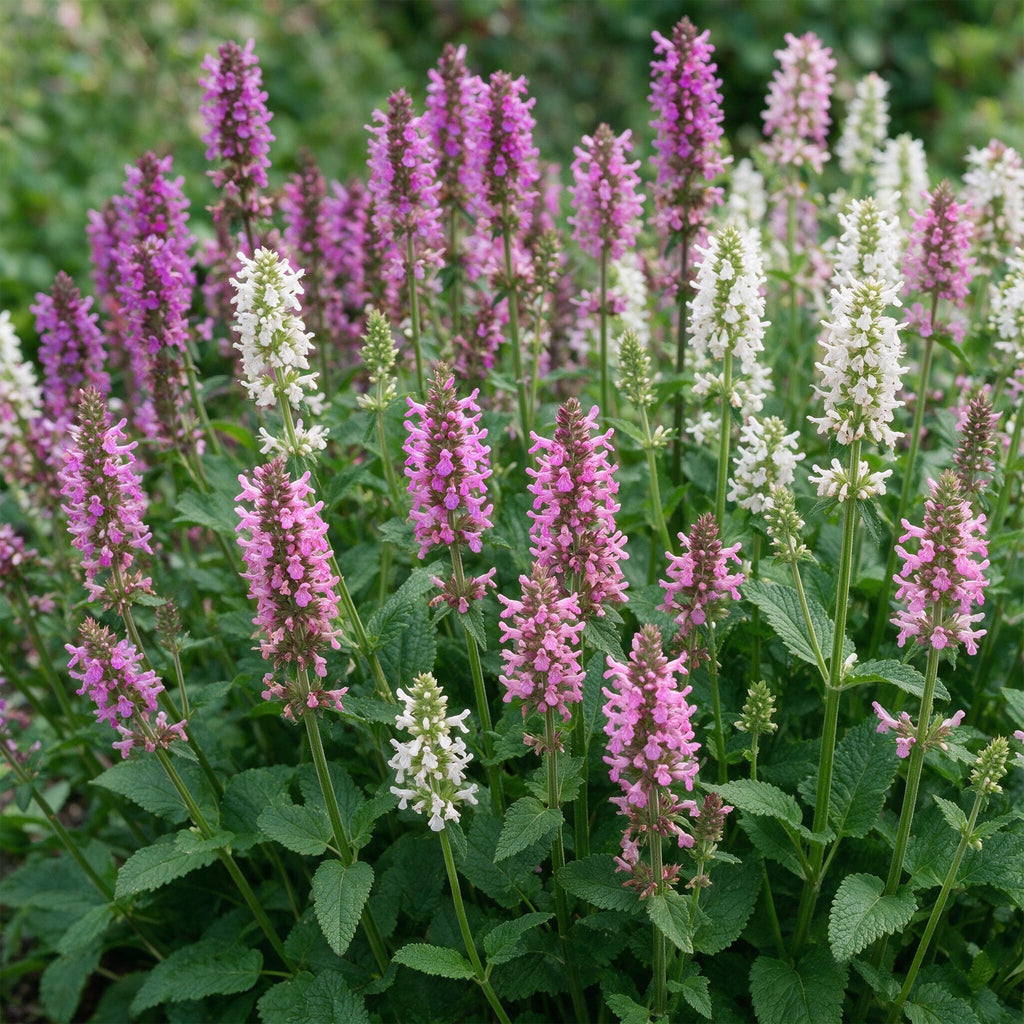 Green boutiQ - Stauden - Stachys Duo - Ziest - Bienen- und Schmetterlingsmagnet - Rosa - Lila - Weiß - 6 Pflanzen - Topf 11cm - Höhe 15-25cm