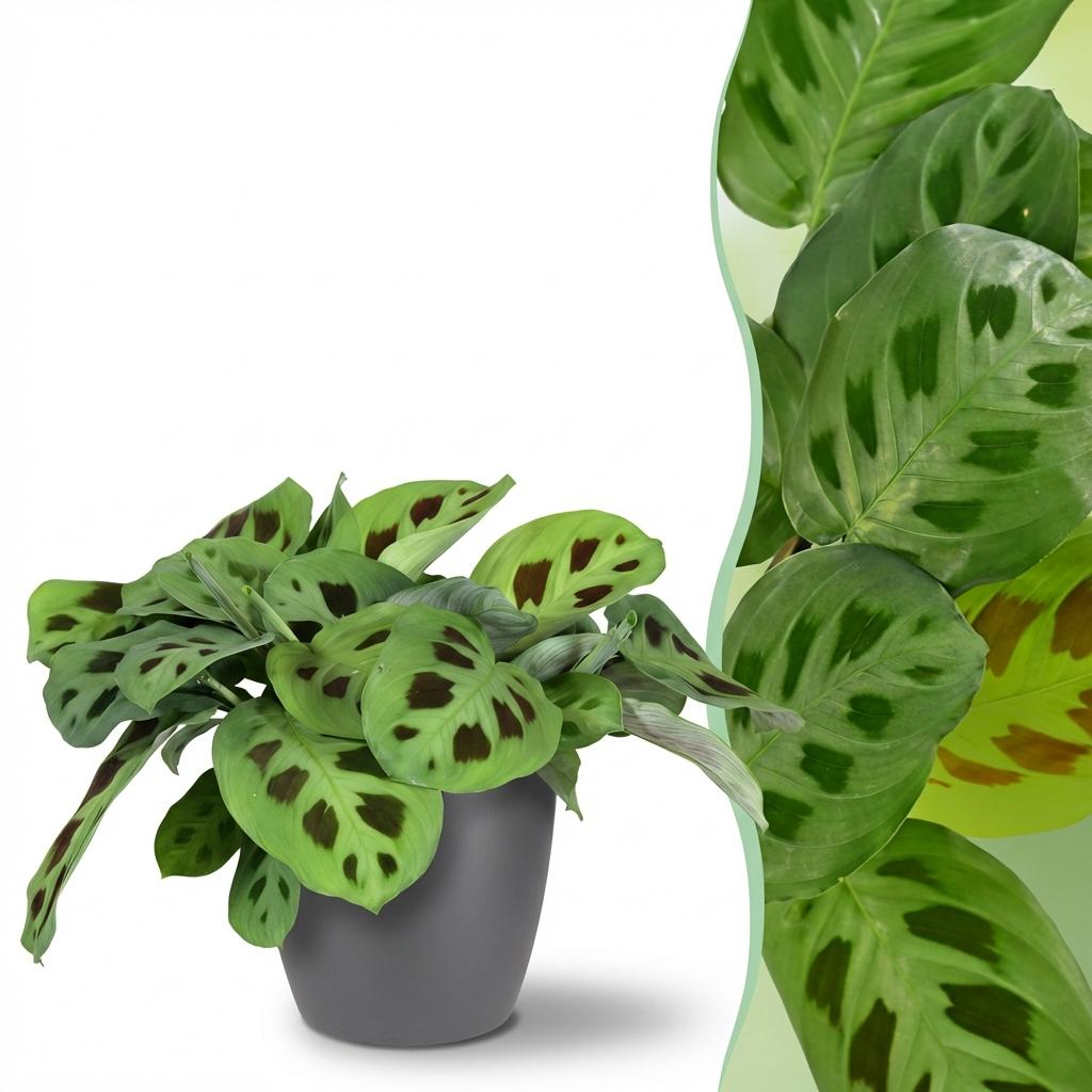 Green boutiQ - Zimmerpflanze - Maranta Fascinator Kerchoveana - Zebra-Pfeilwurz - Haustierfreundliche Pflanze - Grün - 1 Pflanze - mit Topf Grau - Topf 12cm - Höhe 25cm