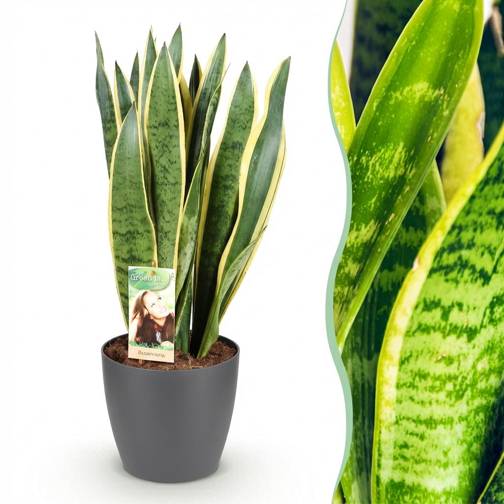 Green BoutiQ - Zimmerpflanzen - Sansevieria Laurentii - Bogenhanf - Pflegeleicht - Grün - 1 Pflanze - mit Topf Grau - Topf 21cm - Höhe 70-80cm