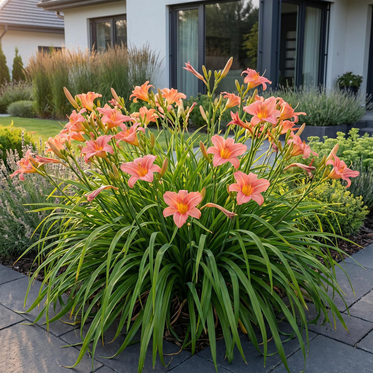 Green boutiQ - Stauden - Hemerocallis Pink Damask - Taglilie - Bienen- und Schmetterlingsmagnet - Rosa - 12 Pflanzen - Topf 11cm - Höhe 15-25cm