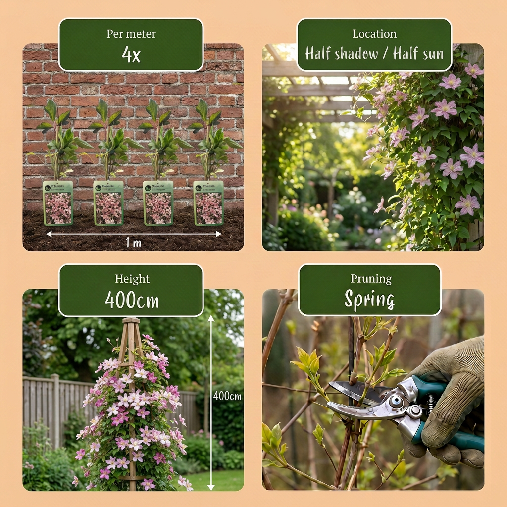 2x Clematis mont. 'Marjorie' - Mountain clematis 'Marjorie' - Pink - Climber - Ø9cm - ↕35cm