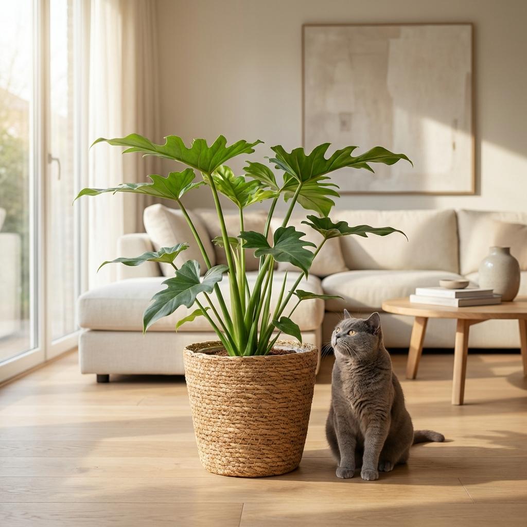 Green boutiQ - Plante d'intérieur - Philodendron - Philodendron Lacerum - Vert - Peu d'entretien - 1 plante - avec panier - Pot 19cm - Hauteur 65cm
