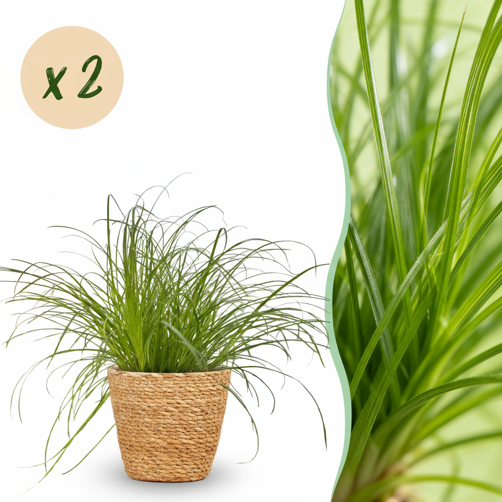 Green boutiQ - Plante d'intérieur - Cyperus alternifolius Zumula - Herbe à chat - Plante adaptée aux animaux de compagnie - Vert - 2 plantes - avec panier - Pot 12cm - Hauteur 20cm