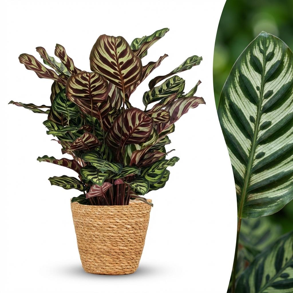 Green boutiQ - Plante d'intérieur - Plante paon - Calathea Makoyana - Vert - Entretien facile - 1 plante - avec panier - Pot 19 cm - Hauteur 70 cm