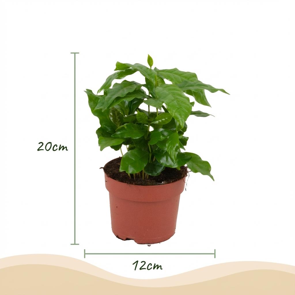 Green boutiQ - Plante d'intérieur - Caféier - Coffea Arabica - Blanc - Entretien facile - 1 plante - Pot 12 cm - Hauteur 15 - 20 cm